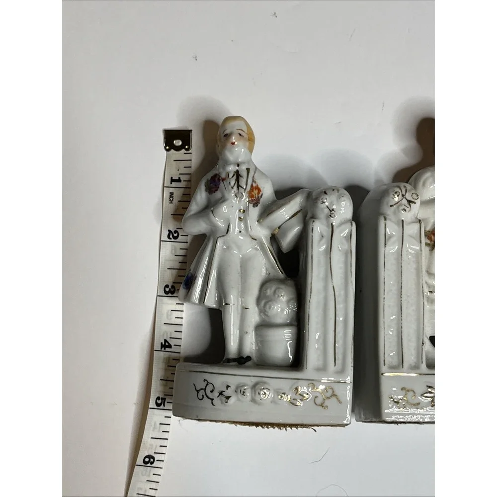 Vintage Figural Bookends Decor Man & Woman Floral Porcelain Made In Japan